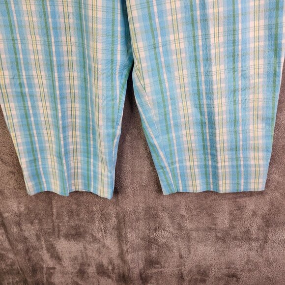Womens St John's Bay Capris Pants Stretch Blue White Green Plaid Hi Rise Size 8 - Picture 2 of 11